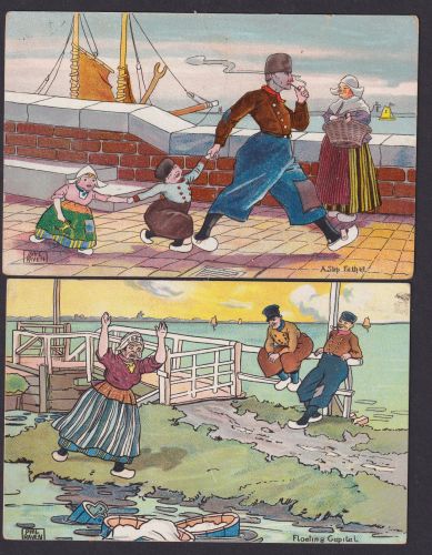 Ansichtskarte Sammlung 2 Scherzkarten Humor Floating Capital A Step Father