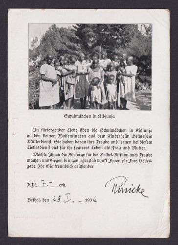 Ansichtskarte Schulmädchen in Kidjunja ab Bethel b. Bielefeld