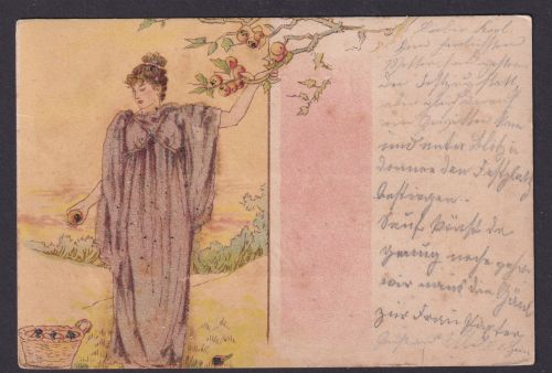 Jugendstil Ansichtskarte Künstlerkarte Glitzer Junge Dame ab Ansbach Bayern nach
