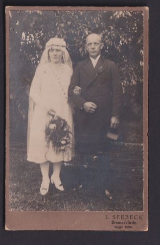 Original Fotoplatte Porträt Hochzeitspaar Foto L. Seebeck Bremervörde