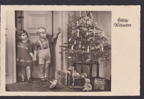 Weihnachten Ansichtskarte Weihnachtsgruß Kinder Weihnachtsbaum Geschenke