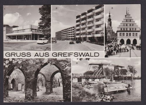 Ansichtskarte Greifswald Mecklenburg Vorpommern Gastronomie Boddenhus Rathaus