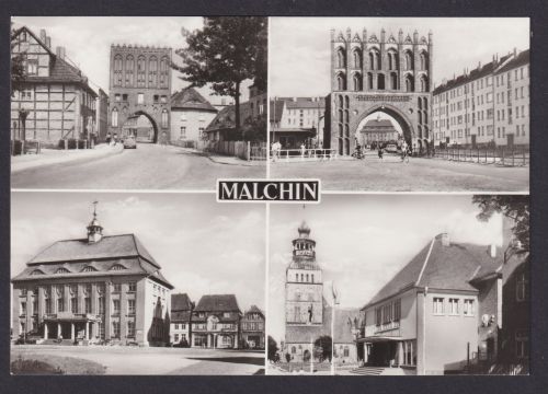 Ansichtskarte Malchin Mecklenburg Vorpommern Steintor Kalensches Tor Rathaus