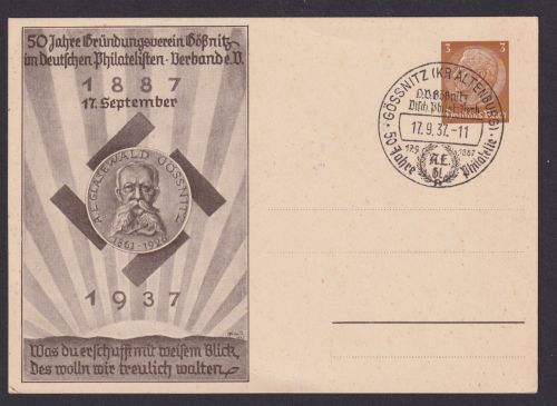 Deutsches Reich Privatganzsache Philatelie 50 Jahre Gründungsverein Gössnitz