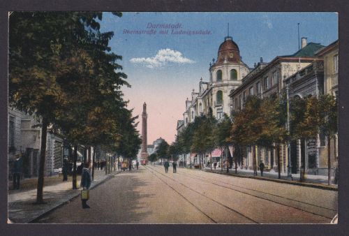 Ansichtskarte Bahnpost Künstlerkarte Litho Darmstadt Hessen Rheinstrasse