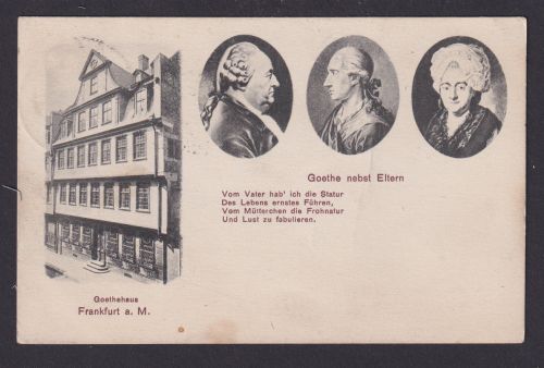 Ansichtskarte Frankfurt a. M. Hessen Goethehaus Porträta Goethe nebst Eltern