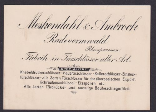 Vertreterkarte Reklame Meskendahl & Ambrock Radevormwald NRW Rheinpreußen