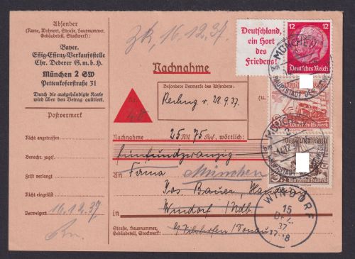Deutsches Reich Zusammendruck MIF Hindenburg & WHW auf Nachnahme München