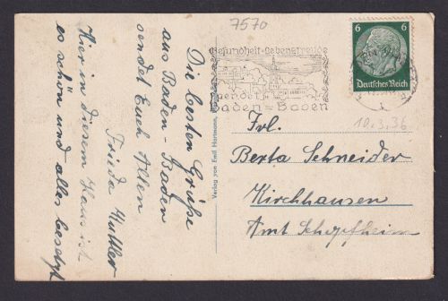 Baden Baden Baden Württemberg Deutsches Reich Ansichtskarte SST Gesundheit