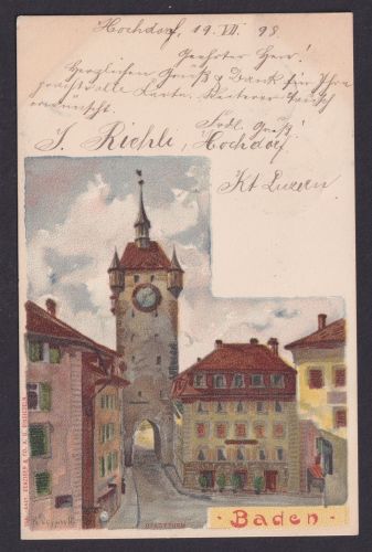 Ansichtskarte Baden Baden Württemberg Künstlerkarte Sign. Doggault Stadtturm