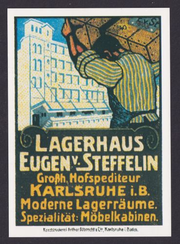 Künstler Ansichtskarte Reklame Werbung Lagerhaus Eugen Steffen Karlsruhe Baden