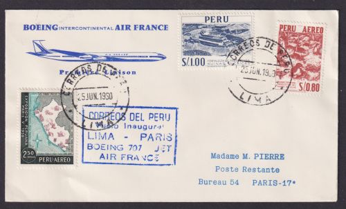 Flugpost Air Mail Brief Boing 707 Air France Lima Peru 25.6.1960