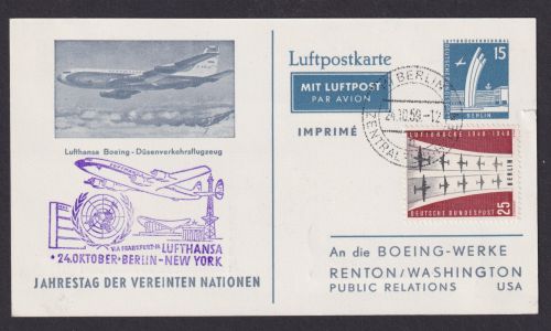 Flugpost Air Mail Berlin Privatganzsache PP 19 Lufthansa Boeing UNO Vereinte