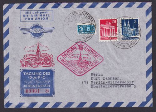 Flugpost Air Mail Brief Bizone Bauten Tagung des D.A.P.C. SST Bergneustadt nach
