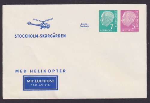 Flugpost Brief Air Mail Bund Privatganzsache 2 WST Heuss Stockholm Skärgarden