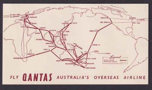 Flugpost Air Mail Qantas Australien Overseas Airline inter. Karte mit Flugrouten
