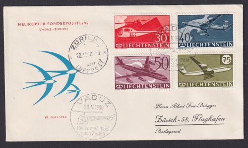 Flugpost Brief Air Mail Liechtenstein Helikopter Sonderflug Vaduz Zürich Schweiz