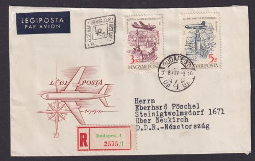 Flugpost R Brief Air Mail Ungarn Erstflug Budapest Steinigtwolmsdorf Sachsen DDR
