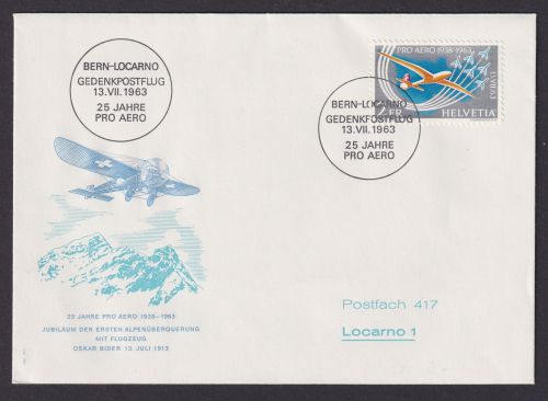 Flugpost Air Brief Mail Schweiz Gedenkpostflug Bern Locarno 13.7.1963