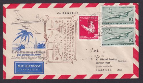 Flugpost Brief Air Mail Lufthansa Eröffnungsflug inter. DDR Zuleitung Istambul