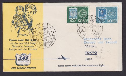 Polarpost Flugpost Brief Air Mail Norwegen SAS Kopenhagen Tokio via Nordpol
