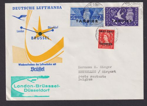 Flugpost Brief Air Mail Lufthansa Wiederaufnahme Luftverkehr mit Brüssel Tangier