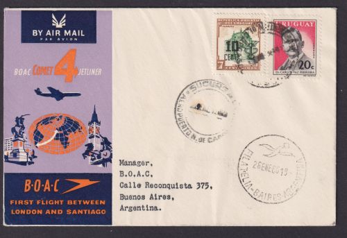 Flugpost Brief Air Mail Uruguay B.O.A.C. Comet 4 Jetleiner Erstflug London