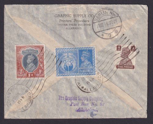 Indien Flugpost Brief Air Mail Allahabad MiF 1 Rupie nach Leipzig via Berlin