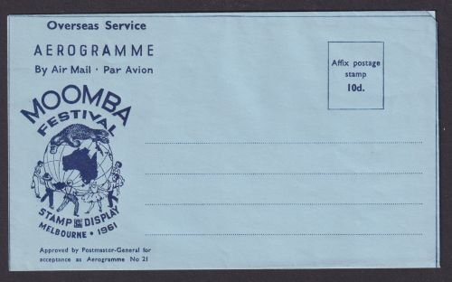 Flugpost Brief Air Mail Australien Ganzsache Aerogramm Moomba Festival Melbourne