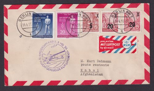 Flugpost Brief KLM Amsterdam Destination Kabul Afganistan selt Zuleitung