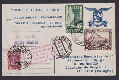Flugpost Brief Air Mail Ballonpost Coupon Gordon Bennett Flug Brüssel - Warschau