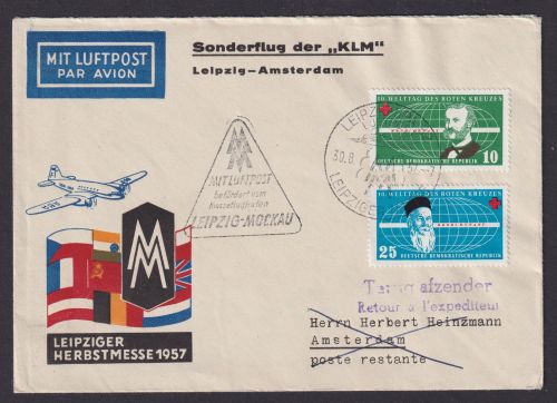 Flugpost Brief Air Mail KLM Sonderflug Leipzig Amsterdam auf tollem Umschlag