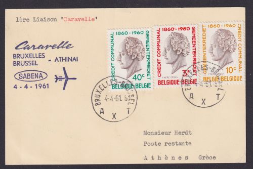 Flugpost Brief Air Mail Belgien Sabena Caravelle Brüssel Athen Griechenland