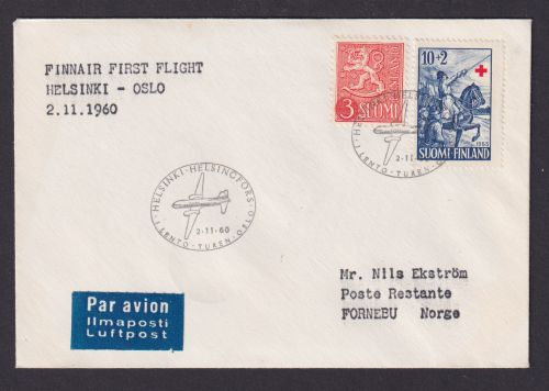 Finnland Flugpost Brief Air Mail Finnair Erstflug Helsinki Oslo Fornebu Norwegen