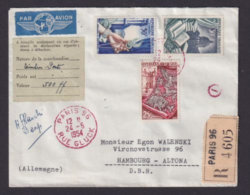 Flugpost Brief Air Mail Frankreich per Einschreiben Paris n. Hamburg Altona mit