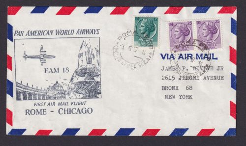 Flugpost Brief Air Mail Pan America Erstflug Rom Italien Chicago USA n. New York