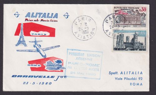 Flugpost Brief Air Mail Alitalia Paris Rom schöner Beleg Caravelle Jet 24.5.1960