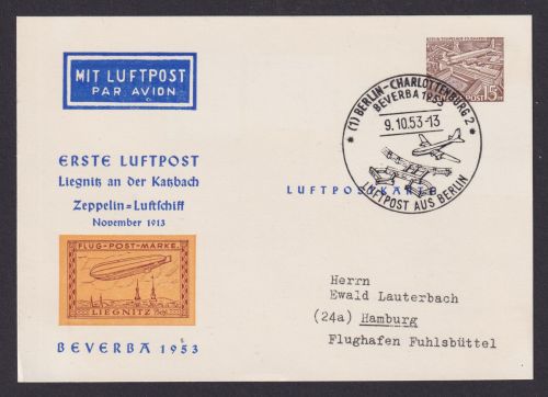 Flugpost Brief Air Mail Berlin Privatganzsache Bauten 1. Luftpost Liegnitz