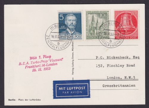 Flugpost Brief Air Mail Berlin gute Frankatur Gedächtniskirche Glocke Männer auf