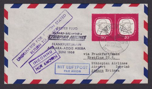 Äthiopien Flugpost Brief Air Mail Ethopian Airlines Erstflug Frankfurt Asmara