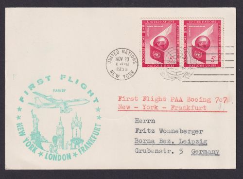 Flugpost Brief Air Mail MEF UNO Erstflug New York London Frankfurt Pan America