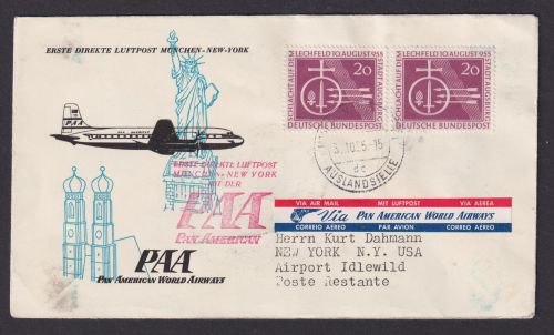 Flugpost Brief Air Mail Bund schöne MEF 216 Erstflug Pan Amerika Zuleitung