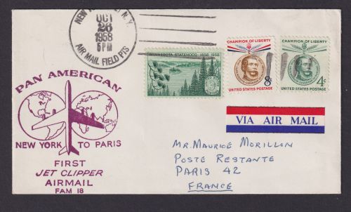 Flugpost Brief Air Mail Pan America Erstflug Jet Clipper New York Paris