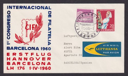 Flugpost Brief Air Mail Bund Erstflug Lufhansa LH176 I-IV Hannover Barcelona