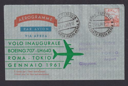 Flugpost Brief Air Mail Italien Ganzsache Aerogramm Boeing 707 LH 640 Rom Tokio