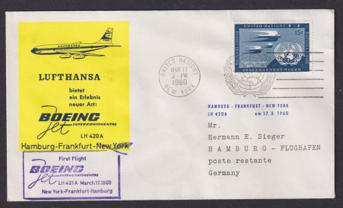 Flugpost Brief Air Mail Erstflug Luthansa LH 421 A New York USA UNO Frankfurt