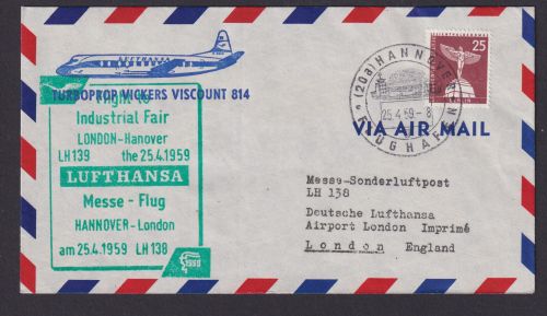 Flugpost Brief Air Mail Berlin EF Stadtbilder grüner R8 Lufthansa + Turboprop