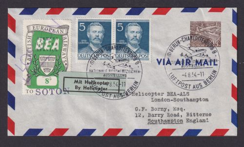 Flugpost Brief Air Mail Berlin Privatganzsache Bauten + Männer Philatelie toller