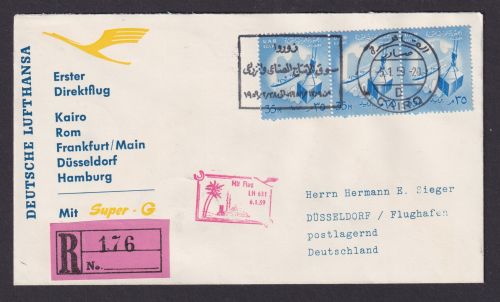 Flugpost Brief Lufthansa Super G Erstflug Kairo Hamburg toller früher Beleg