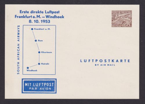 Flugpost Brief Air Mail Berlin Privatganzsachw 15 Pfg. Bauten Erstflug Windhoek